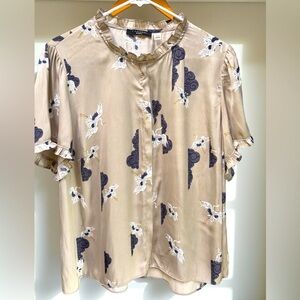 T Tahari Women's Button Top Brown Ruffle Size 1X